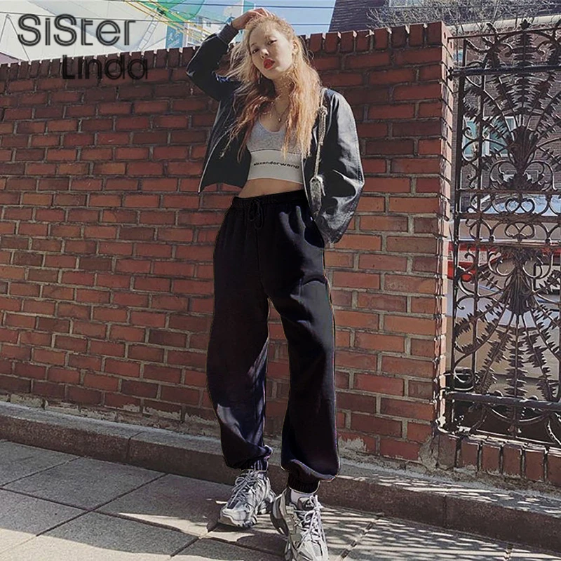 Sisterlinda, хлопковые женские брюки, эластичные, высокая талия, брюки-карго, женские, s, модные, на завязках, свободные, джоггеры, брюки, Mujer, брюки