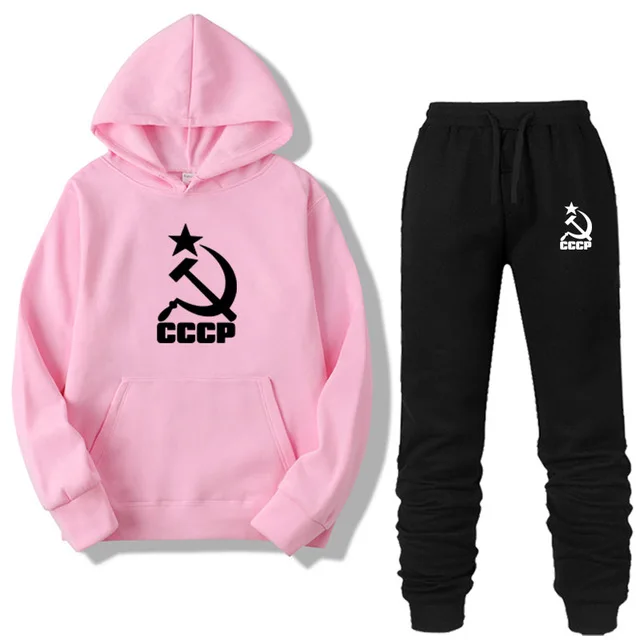 Pink-B Комплект из двух предметов, модная толстовка с капюшоном CCCP, спортивная одежда для мужчин/женщин, спортивный костюм с капюшоном, осенняя мужская брендовая одежда, толстовки+ штаны, комплекты - Цвет: Pink-B
