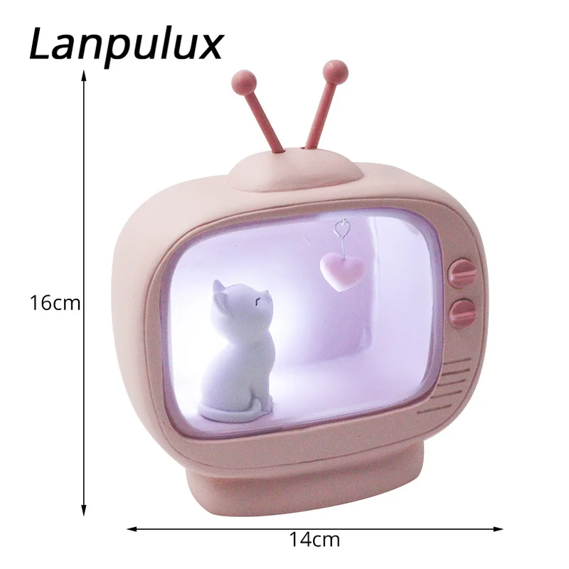 Lanpulux ТВ Кот моделирование Ночная лампа теплый белый смолы Спальня Настольная с