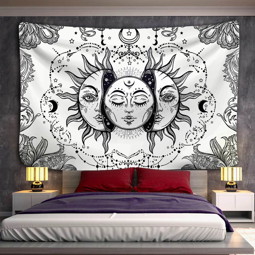 Mandala White Black Sun And Moon Tapestry 2