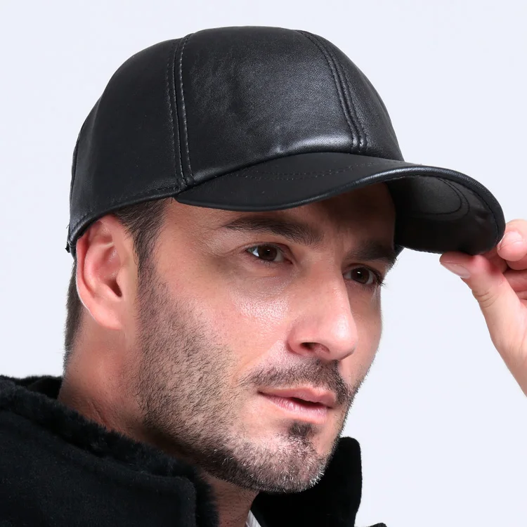 Hot selling gorras hombre snapback 2020 new winter Sheepskin hat genuine leather warm adjustable baseball cap for man caps 4