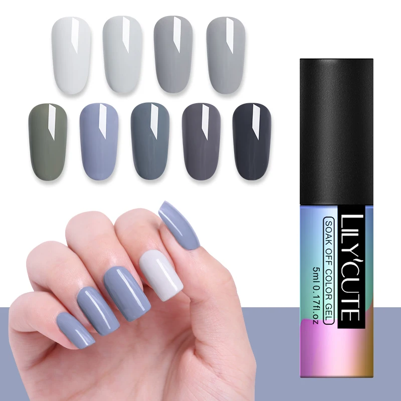 

LILYCUTE 5ml Nail Gel Varnish Grey Color Series Long Lasting Soak Off UV Gel Polish Led UV Gel Gray Color Gel Polish
