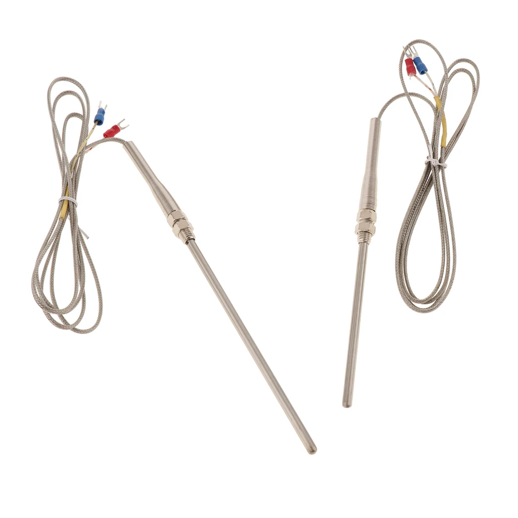 2PCS K Type Temperature Sensor Probe 1.5M Cable 5mmx100mm & 5mmx150mm Probe Thermocouple 32~1472°F (0~800°C)