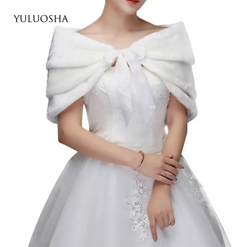 Yuluosha Chal De Boda Para Novia De Invierno Piel Sintetica Vestido Para Dama De Honor Conejo De Imitacion Bufanda De Felpa Abrigo Chaqueta Nupcial Capa Con Capucha Aliexpress