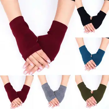 

Spring Warmer Winter Long Unisex Women Men Knitted Arm Gloves Fingerless