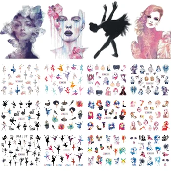 

12 Designs Nail Water Sticker Decals Slider Swan Ballet Girl Perfume Lipstick Bag Watermark Decoration Wrap Manicure JIBN889-900