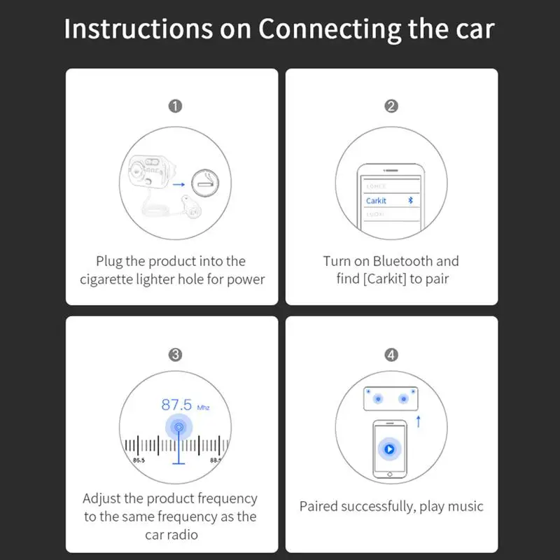 Беспроводной Bluetooth MP3 плеер FM передатчик автомобильный комплект громкой связи двойной USB QC3.0 быстрое зарядное устройство Красочный атмосферный светильник