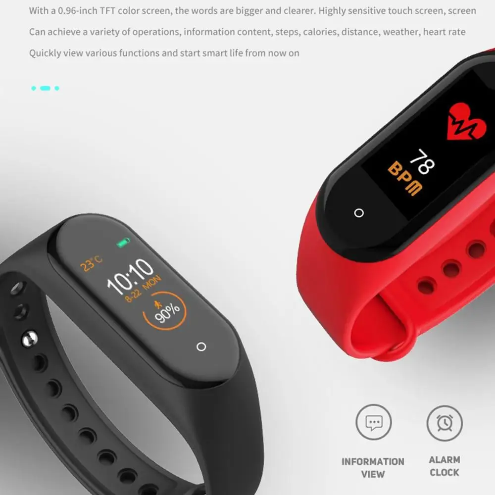 

M4 Fitness Tracker Real-Time Heart Rate Monitor Blood Pressure Smart Bracelet Color Screen Wristband For Android Ios