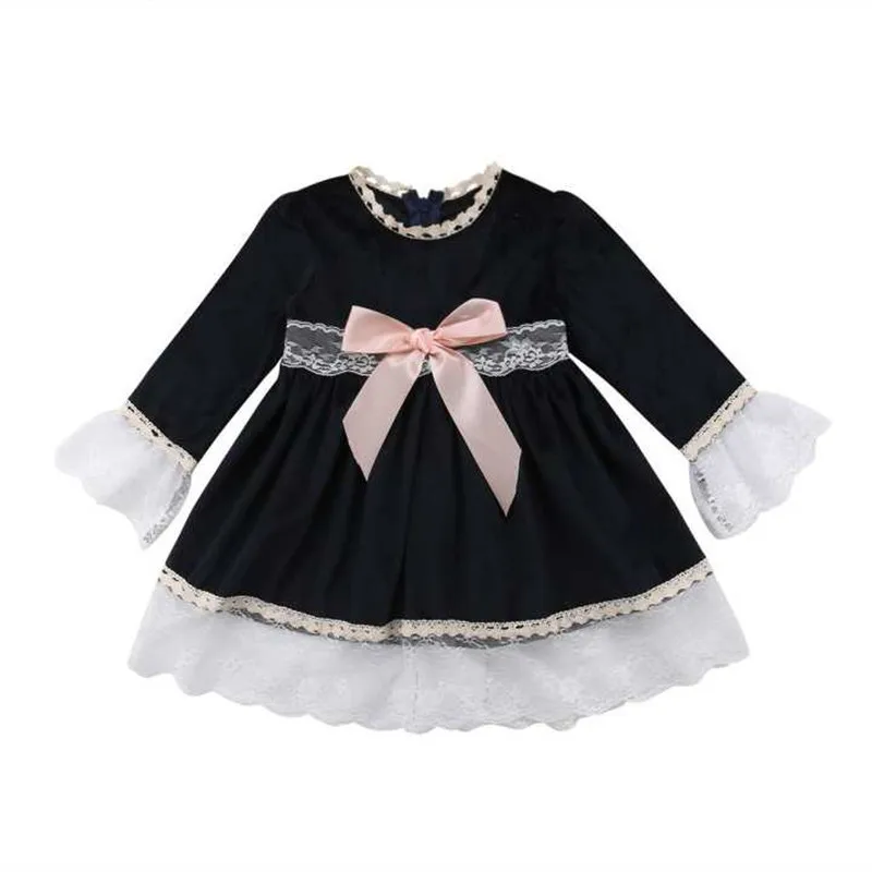 

2018 Girls Dress Crew Neck Lace Long Sleeve Princess Dress Infants Trend Service Children Shirt