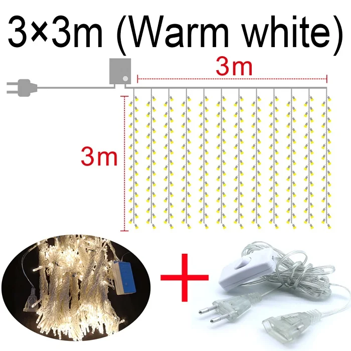 Warm white withline2 3x3 м светодиодный новогодний Рождественский гирлянда светодиодный Свадебный Сказочный свет на Рождество 300 светодиодный Сказочный свет садовая Праздничная занавеска Декор - Испускаемый цвет: Warm white withline2
