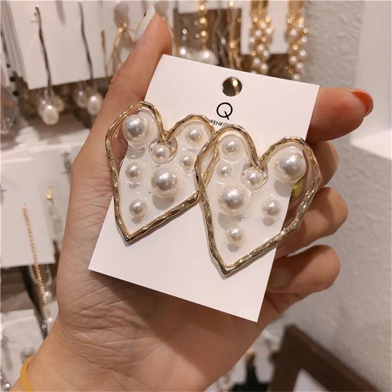 Серьги в форме сердца из прозрачного каучука с жемчугом, женские праздничные серьги 6A2016