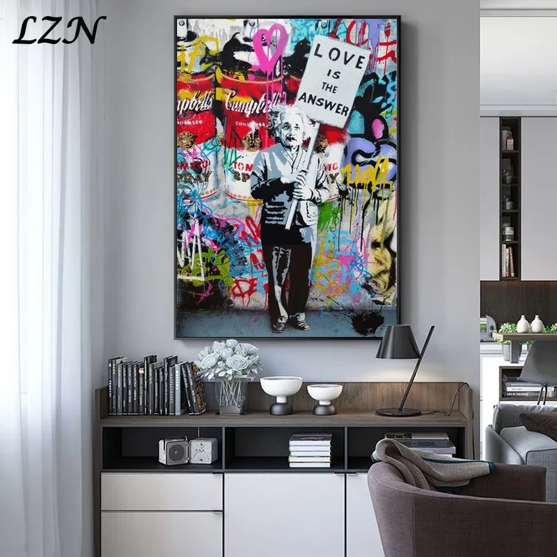 

Art PosterFollow Your Dream Street Wall Graffiti Canvas Painting Abstract Einstein Pop Canvas Prints for Kids Room Cuadros Deco