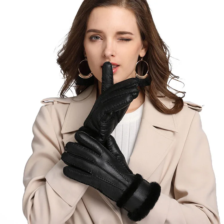 Женские зимние перчатки из натуральной кожи для езды на велосипеде, шерстяные мягкие теплые женские перчатки, женские перчатки на открытом воздухе, перчатки на полный палец, ST05500