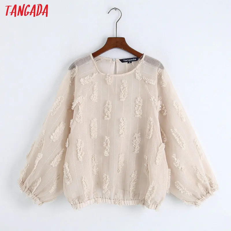 

Tangada women tassel embroidery blouse 2020 fashion long sleeve o neck casual shirts female chic tops 6Z21