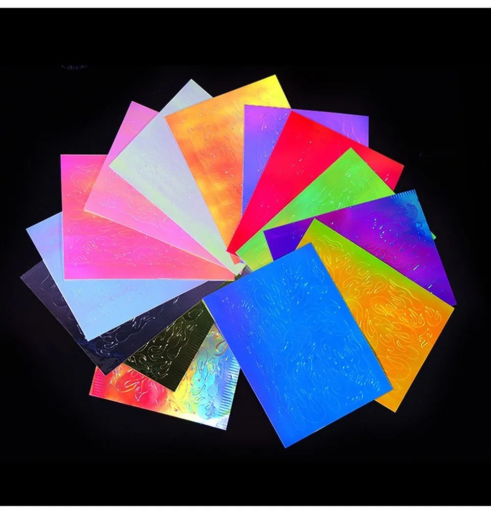 16pcslot Fire Holographic Nail Sticker Leaf Self Adhesive Decal Thin Laser Stripe Sticker Diy Nail Foil New Nail Art Sticker (6)