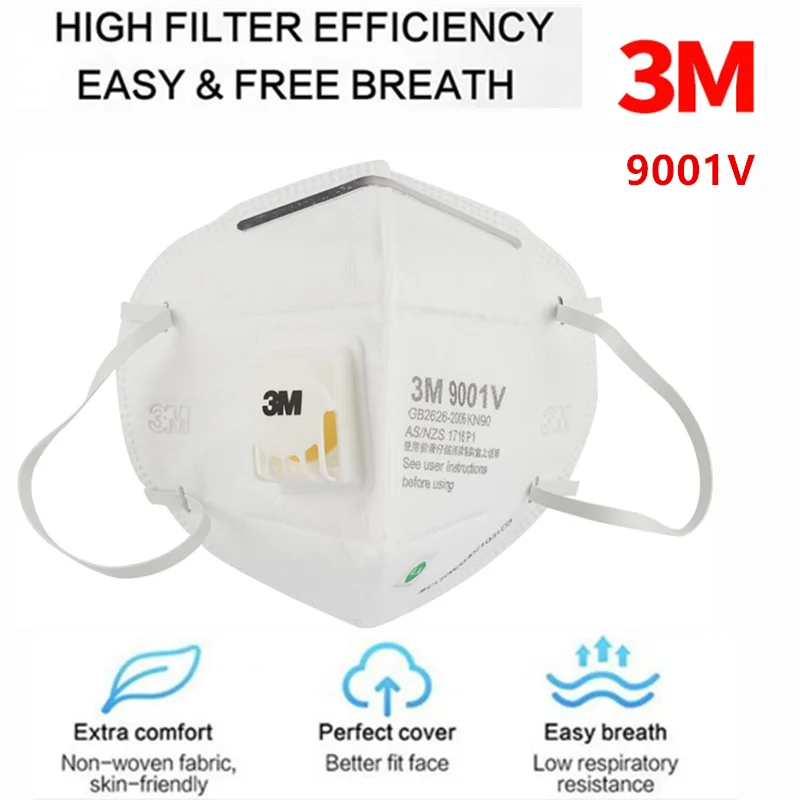 Маски 3M 9001V 1/5/10/25 шт PM2.5 KN90, респиратор для ушей, Пылезащитная маска с крутым клапаном, дышащая маска 9001V Маски 3M 9001V 1/5/10/25 шт PM2.5 KN90, респиратор для ушей, Пылезащитная маска с крутым клапаном, дышащая маска 9001V