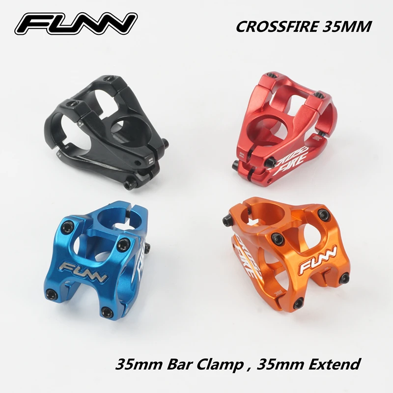 表示funn crossfire  35ミリメートル幹mtbマウンテンバイク合金3D鍛造cncバークランプ35ミリメートル拡張0度エンデューロamダートジャンプ自転車幹