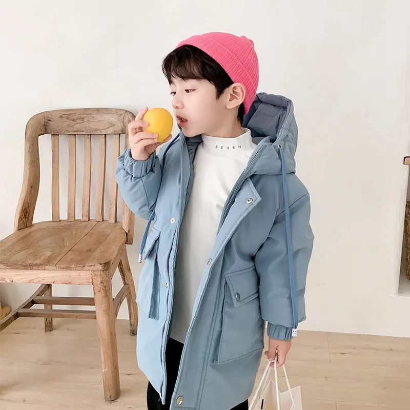 

2019 New Winter Overknee Children Long Down Jacket Thickening Male And Girl Coats Casual Loose Solid Hooded Down Jackets 1910