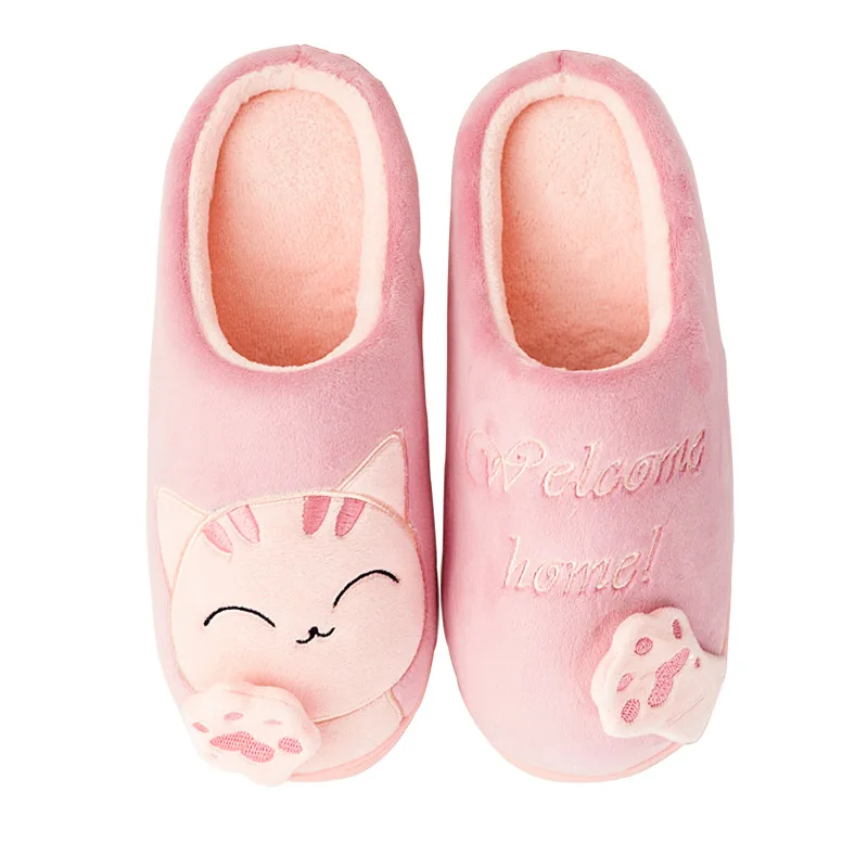 Dropshipping Women Winter Home Slippers Cartoon Cat Shoes Soft Winter Warm House Slippers Indoor Bedroom Lovers Couples YYJ220 - Цвет: Pure pink