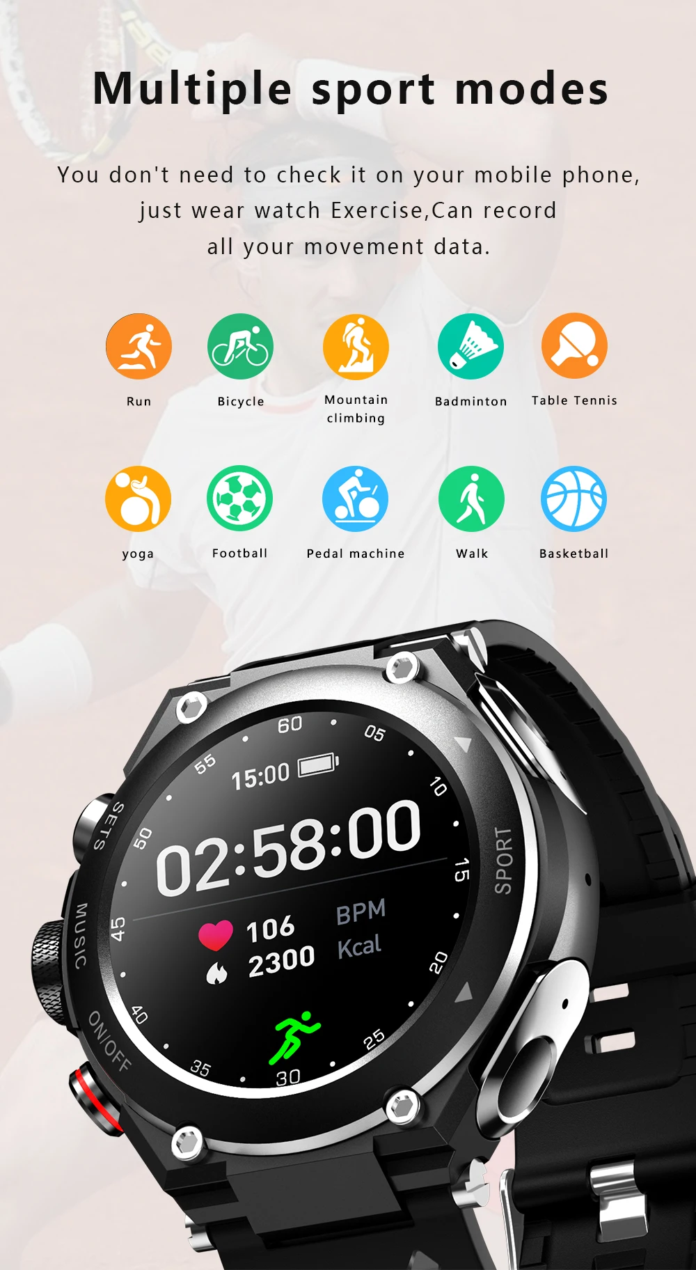 T92 Smart Watch Men 2021 Bluetooth Call Play Music HiFi TWS Earphone Custom Dial Temperature Monitor Smartwatch For Android Ios