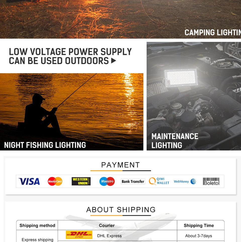 DC 12V-85V Led Flood Light 50W 100W Outdoor Waterproof Spotlights Low Pressure 12v Reflector Led Portable Security Flood Lights