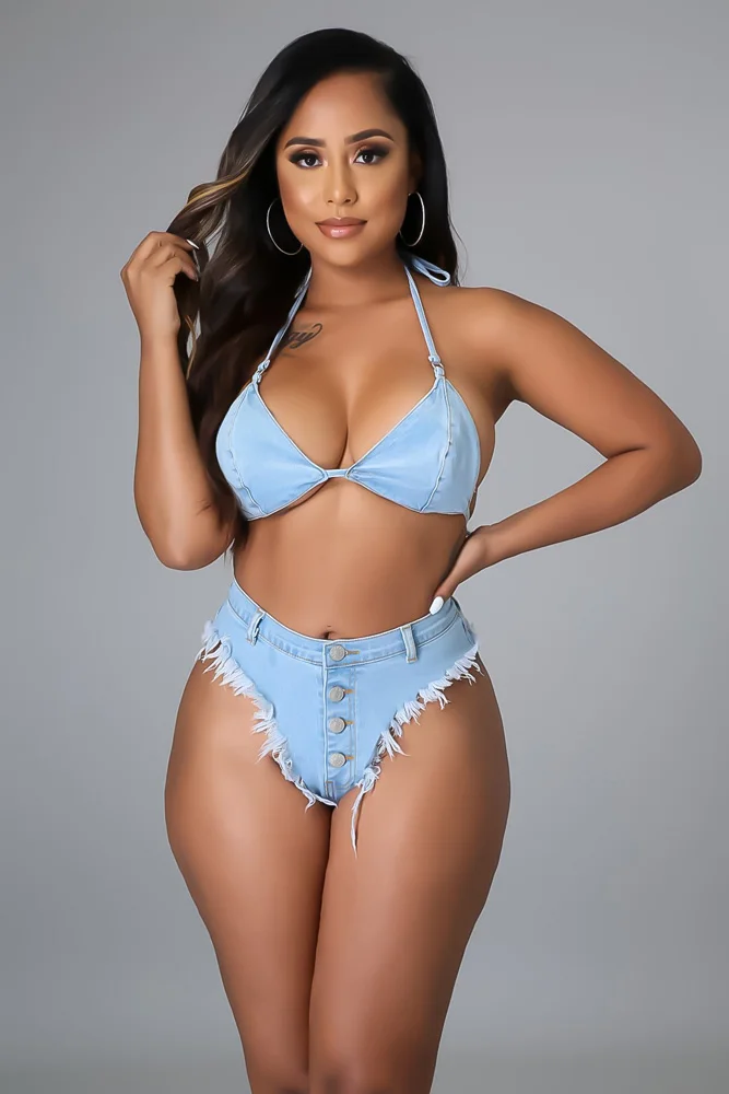 Setelan Baju Renang Jeans Wanita Seksi 