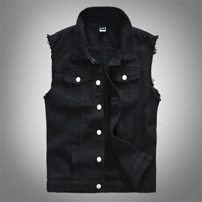 

Korean Fashion Men Vest Black White Sleeveless Denim Jackets Casual Coats Streetwear England Style Campus Boyfriend Vest Hombre