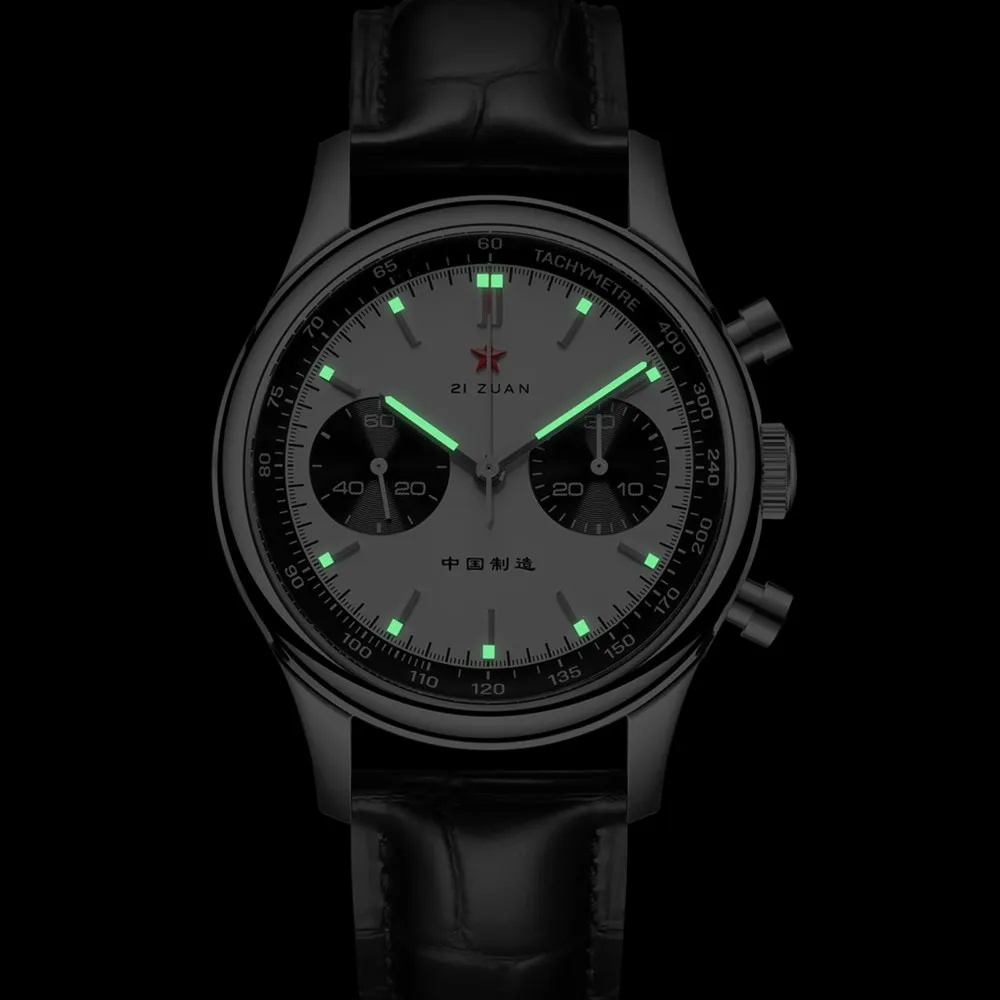 Luxury 21 Zuan 40mm Panda 1963 Chronograph with ST1901 Movement Classic Pilots Men's Mechanical Watches Luminous Sapphire Glass