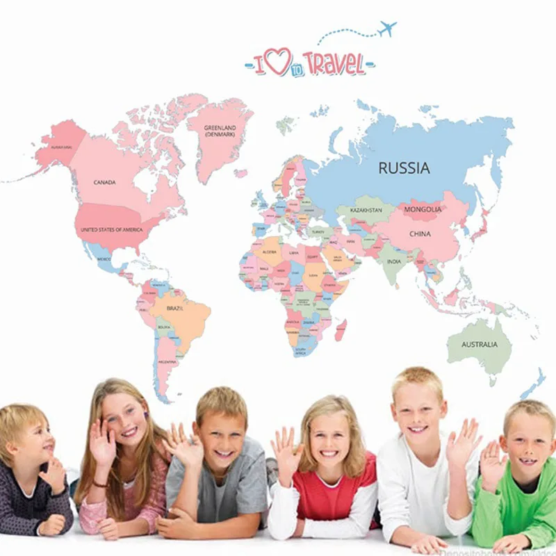

Colored letters world map DIY Vinyl Wall Stickers Kids room love Home Decor office Art Decals 3D Wallpaper stickers on the wall