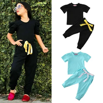

Summer Kids Baby Girl Clothes Sets 1-5Y Short Sleeve Tops+Pants Leggings 2PCS Clothes Tracksuit