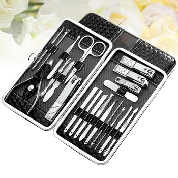 

21Pcs Professional Nail Art Tools Stainless Steel Nail Clipper Cutter Trimmer Nail File Set (Black)