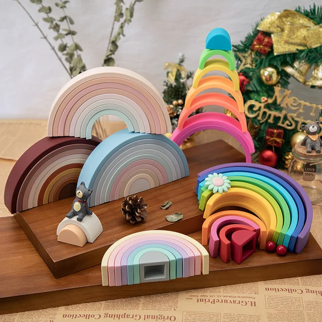 TYRY.HU Newest 7/10pcs Silicone Building Block Rainbow Soft Block 3D Educational Montessori Toys Stacking Blocks Baby Gift 5
