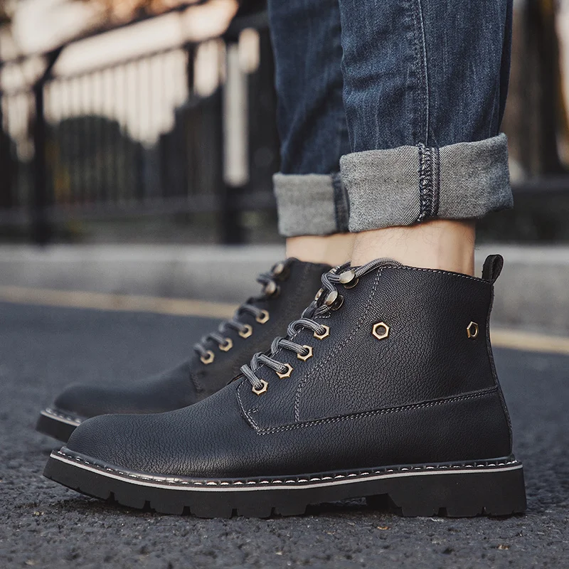 KATESEN New Plush keep Super Warm Men Boots Winter Boots Rubber Plush Snow Boots England Retro ankle boots For Men Winter Shoes