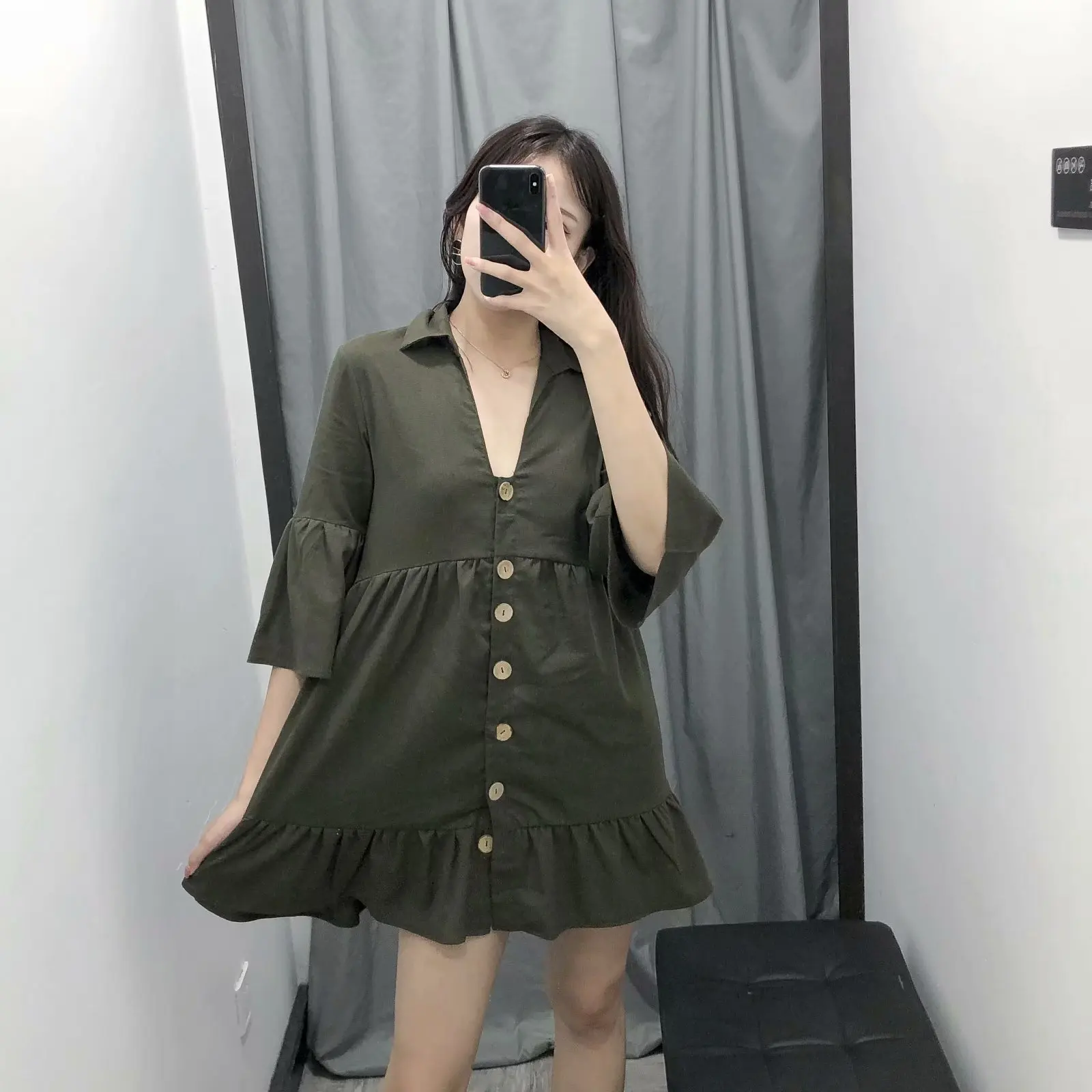 

19 Autumn New Style Europe And America Big Brand Loose-Fit Row Ornament Laminated Decoration Dress Casual Base Short Skirt Women