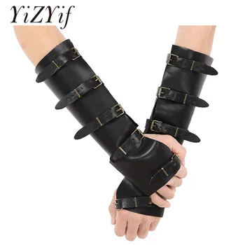 

Punk Faux Leather Wide Medieval Bracers Protective Arm Armor Cuffs Wristband Adjustable Five Metal Buckles Gauntlet Wristband