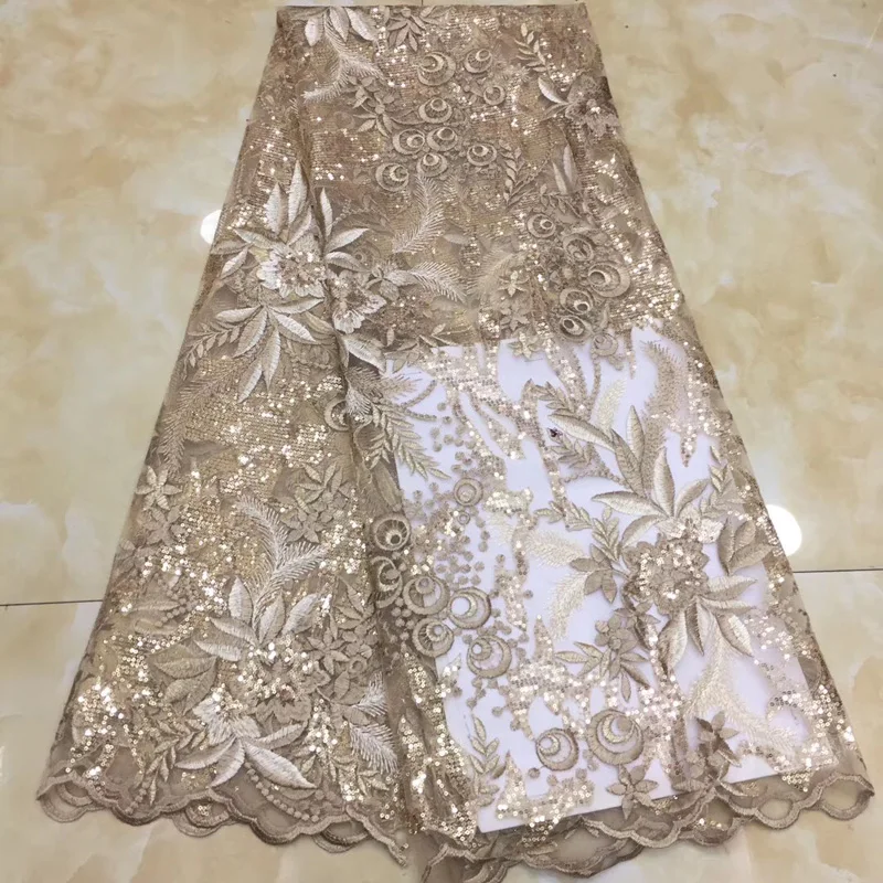 

6 colors (5yards/pc) gold color African tulle lace fabric with embroidery and sequins latest French net lace for dress FZZ667