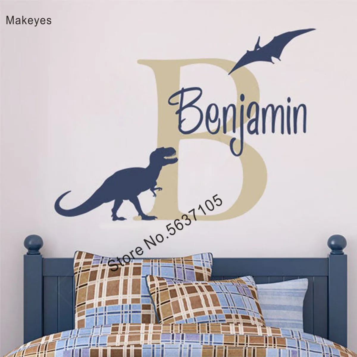 

Makeyes Dinosaur Personalized Names Wall Stickers Baby Boys Name Custom Wall Decal Bats Cute Wall Decor Design Kids Bedroom Q304