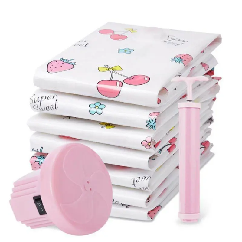 

Strong Vacuum Storage Bags For Clothes With Valve VAC Space Saving Transparent Compressed Organizer Bag Air Suction Pump