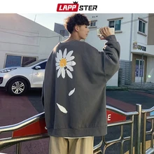 LAPPSTER мужские флисовые толстовки большого размера с цветочным принтом осенние мужские уличные толстовки Харадзюку корейские толстовки с капюшоном
