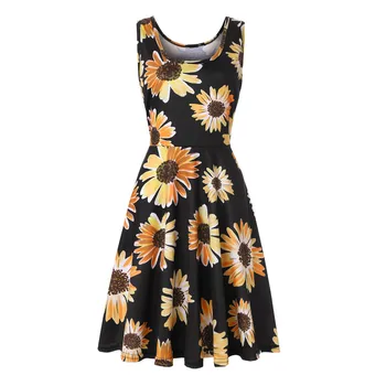 

Women Sleeveless Printing Summer Beach A Line VogueDress Floral Dress Dresses Women Nice Denim Sundress Gown For Lady