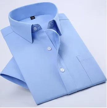 

ZNG 2019 New Men's Standard-Fit Solid Basic Dress Shirt Patch Chest Pocket Classic Collar Short Sleeve Non-Iron Formal Shirt