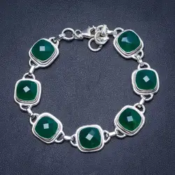 Натуральный Chrysoprase ручной уникальный 925 серебряный браслет 7 1/4-8 "Y1320