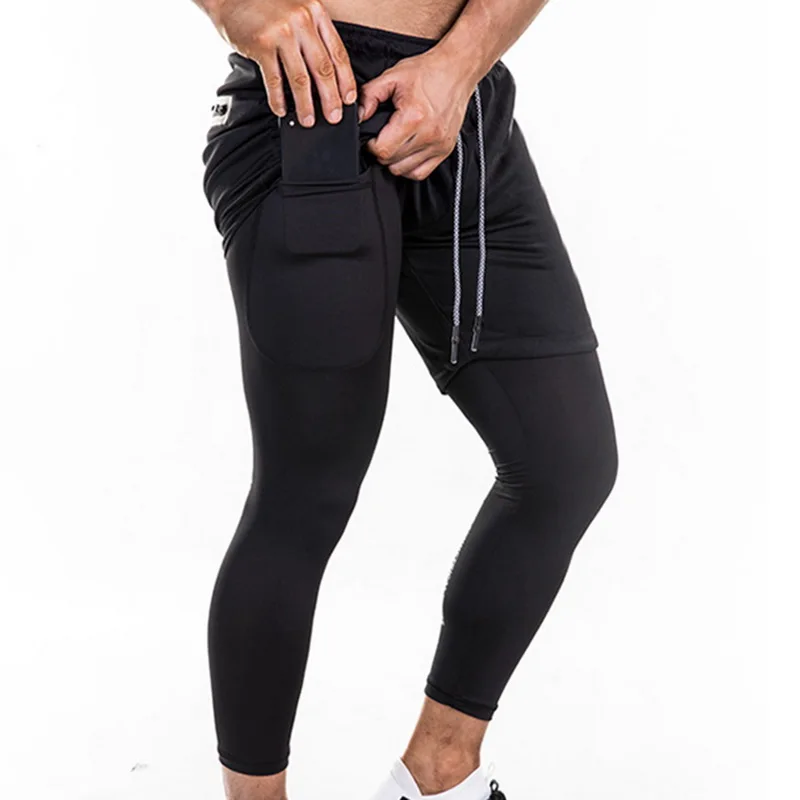 LOOZYKIT 2019 Summer Men 2 in 1 Joggers Leggings Pants Security Pockets Quick Drying Built-in Hips Fitness |