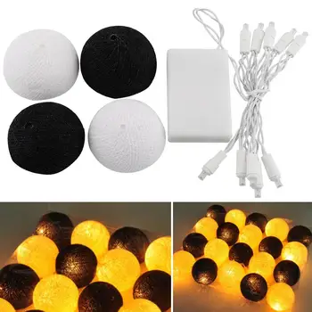

10 LED Cotton Ball Lights LED String Light Cotton Decoration Wedding Ball White + Dark Gray