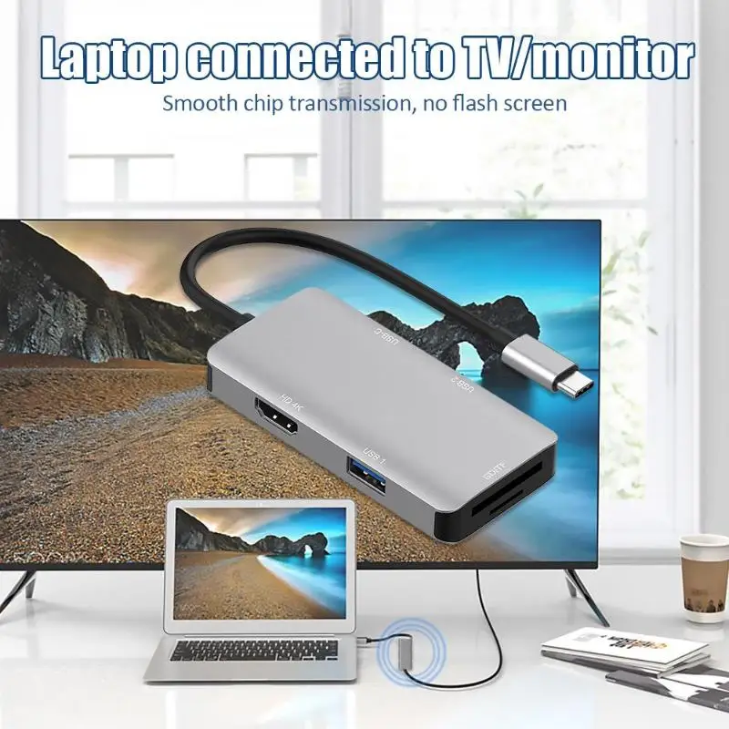 Тип C до 2 портов USB 3,0 концентратор TF кардридер HDMI 4K PD адаптер для MacBook