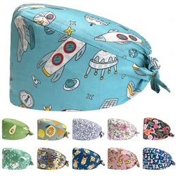 Unisex Scrubs Cap Adjustable Cotton Printing Surgical Hats Nurse Uniform Accessories Hospital Beauty Store Work Caps