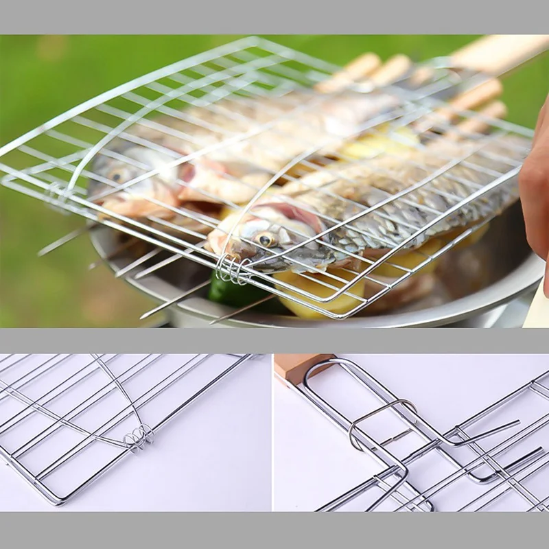 Portable BBQ Grilling Basket Stainless Steel Nonstick Barbecue Grill Basket Tools Grill Mesh for Fish Hamburger