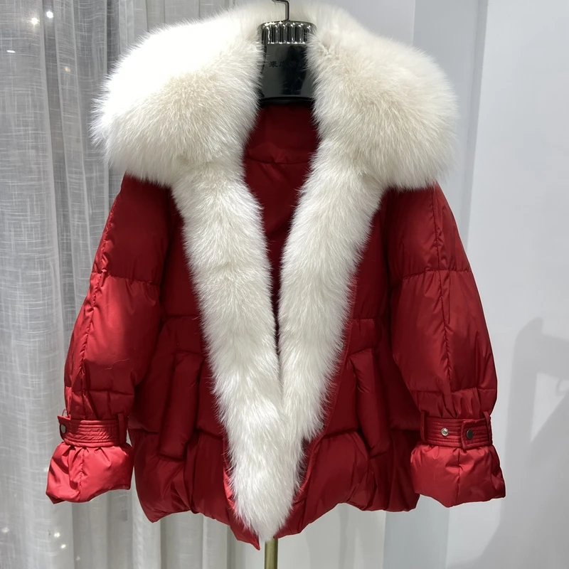 Down Jacket Female 2021 Women's Winter With Big Fox Fur Collar Trim Loose Style Outerwear Clothing | Женская одежда