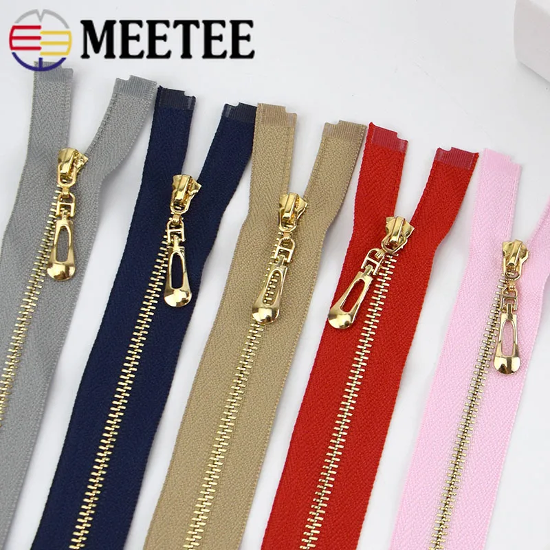 

Meetee 2/5pcs 40/50/60/70cm Auto Lock 3# Metal Zipper Open-End Decoration Zip for Sewing Bags DIY Jacket Garment Sewing Material
