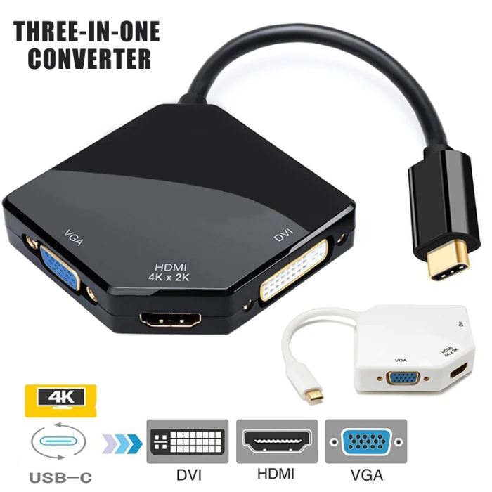 USB-C к HDMI VGA DVI многопортовый адаптер Тип-C HDMI 4K 3 в 1 Многофункциональный кабель конвертер ND998